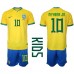 Billige Brasilien Neymar Jr #10 Børnetøj Hjemmebanetrøje til baby VM 2022 Kortærmet (+ korte bukser)